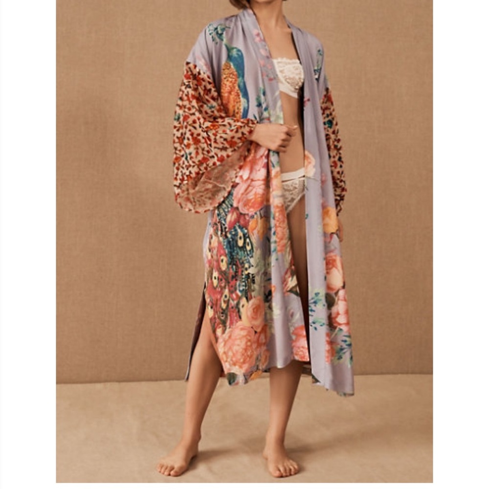 Aratta Silent Journey Peacocks Bird Kimono Jacket - Picture 1 of 11